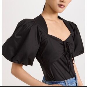 Frame Black Puff Sleeve Tie front Blouse size XS